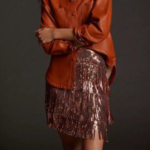 NWT Anthropologie Maeve Fringed Sequined Mini Skirt size 12